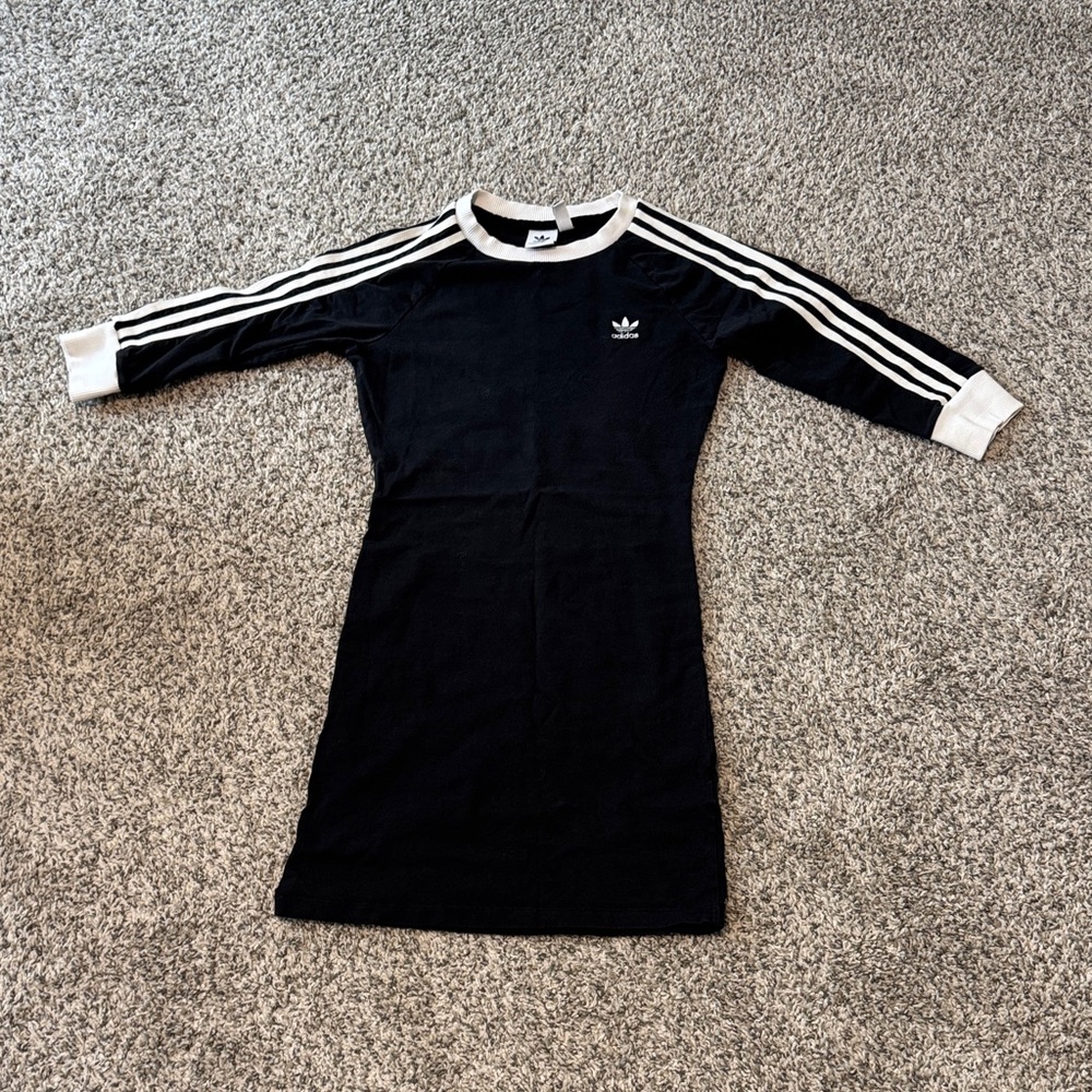 adidas Black Dress with White Three-Stripe Sleeves